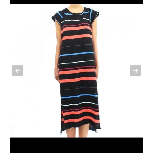 Free People Too Legit Split Side Maxi Dress Black with Rainbow Stripes Multi Xs - Picture 3 of 7